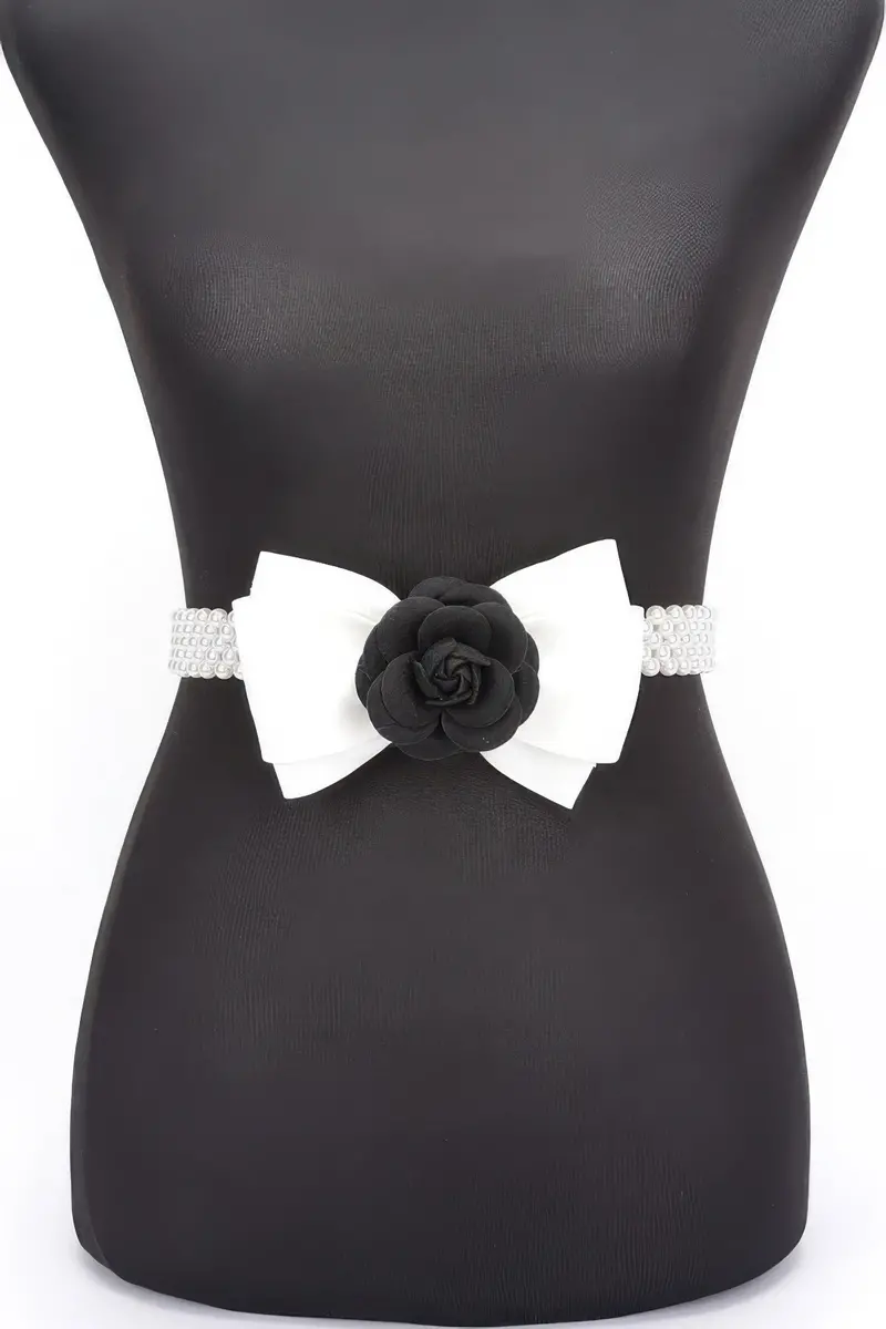 Flower Ribbon Faux Pearl Stretch Belt 1