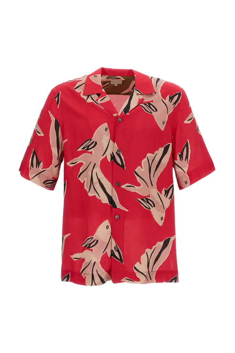 Flowing Oversized Short-Sleeve Shirt With Abstract Bird Print 1