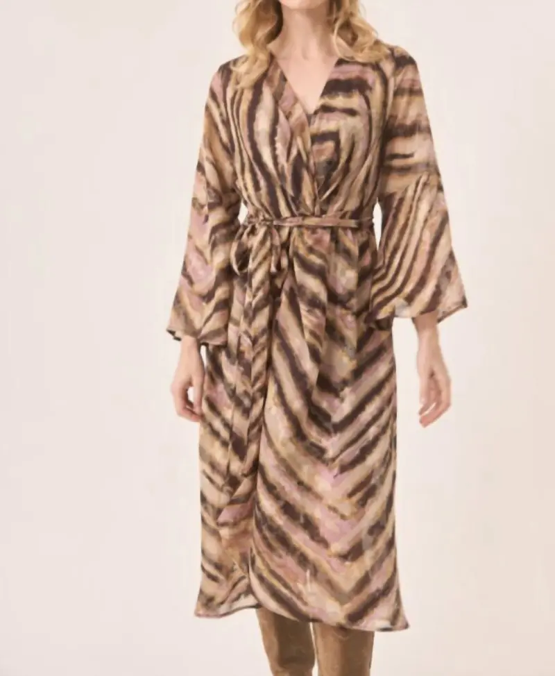Fluid Tie Waist Wrap Dress In Sand 1