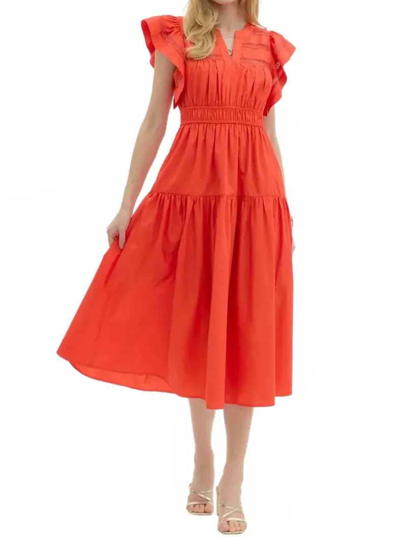 Flutter Sleeve Dress In Coral 1