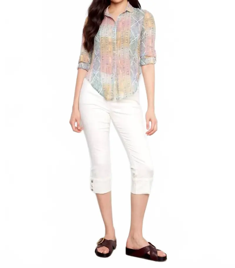 Foil Printed Crinkled Blouse In Marigold 1