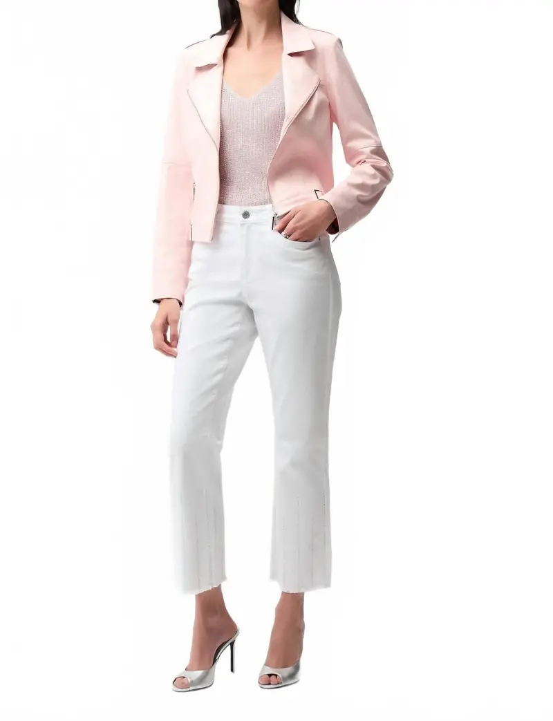 Foiled Faux Suede Fitted Jacket With Decorative Buckles In Petal Pink 1