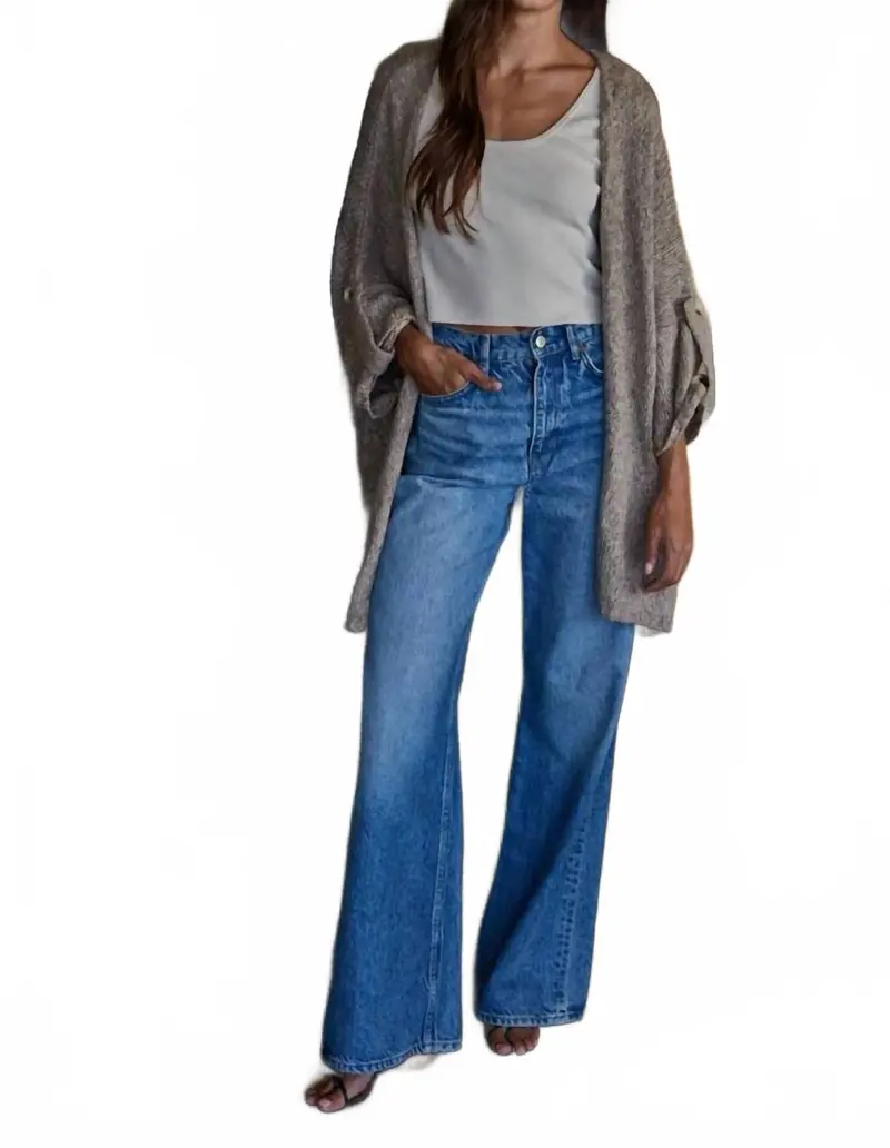 Folded Quarter Sleeve Open Front Cardigan In Mocha 1