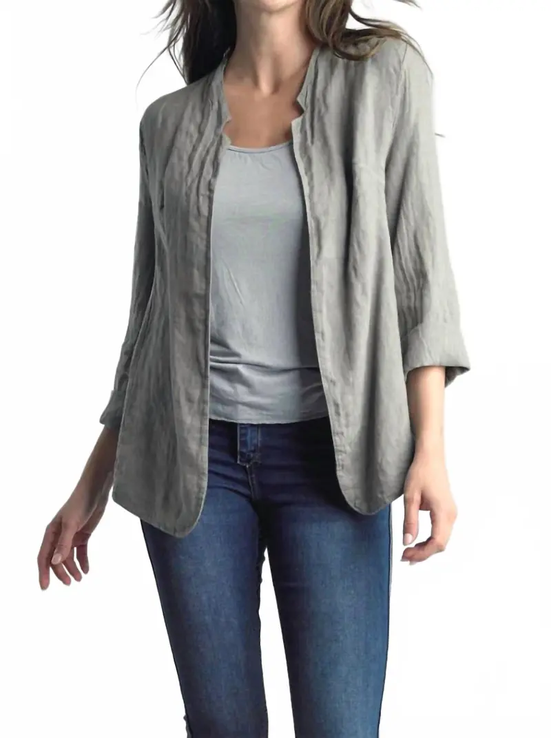 For You Linen Open Front Jacket In Taupe 1