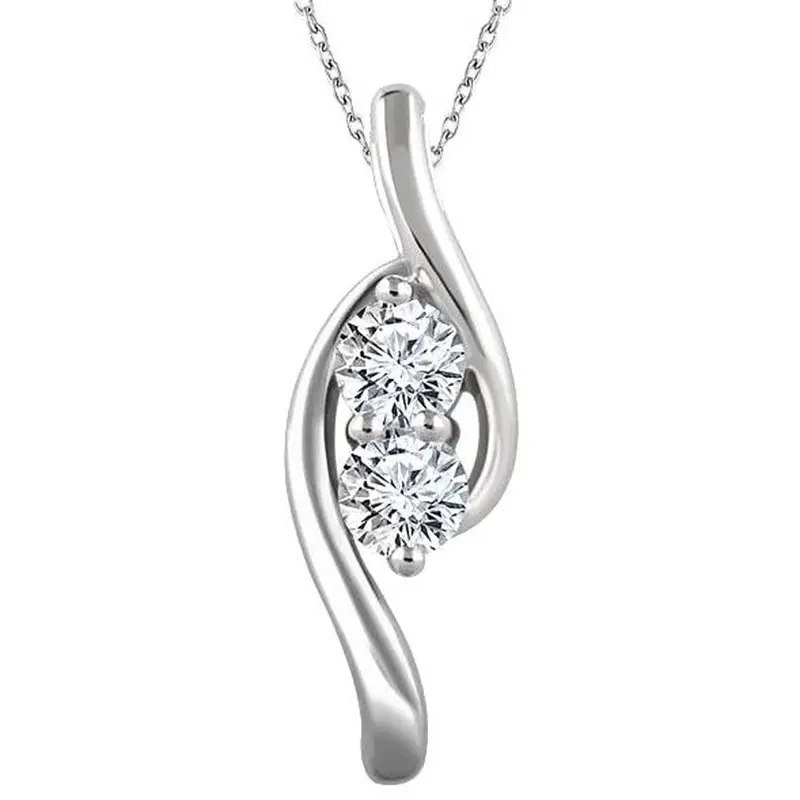 Forever Us Two Stone Diamond Pendant 3/8 Carat 10K White Gold & 18" Chain 1
