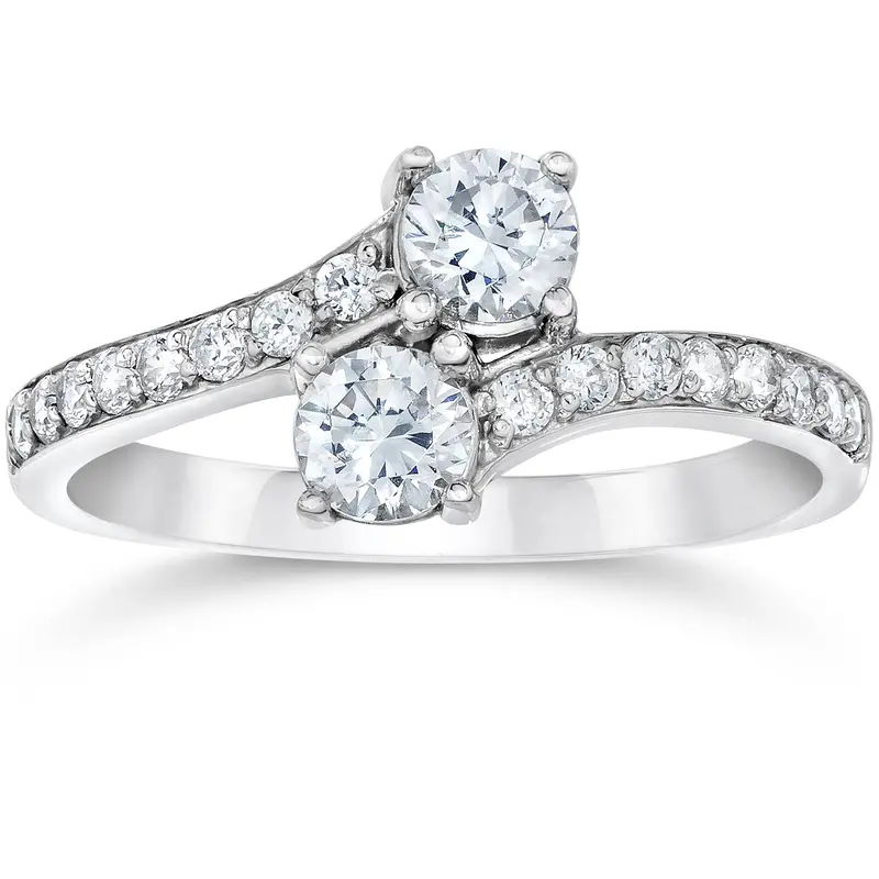 Forever Us Two Stone Round Diamond 1 Ct Solitaire Ring 14K White Gold Size Selectable 1