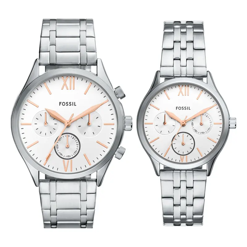 Fossil Men's Fenmore Multifunction Silver-Tone Bracelet Watch Set 1