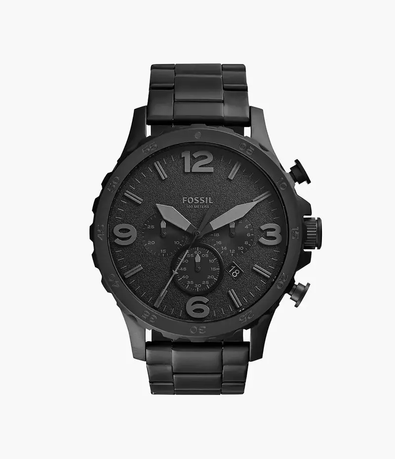 Fossil Men's Nate Chronograph, Black Stainless Steel Watch 1