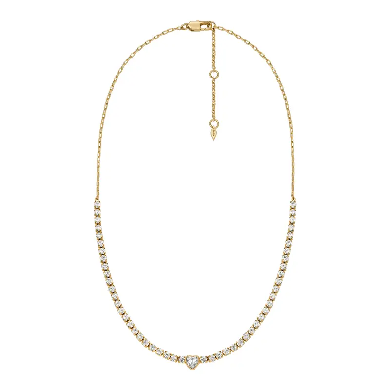 Fossil Women's Gold-Tone Brass Heart Tennis Necklace 1