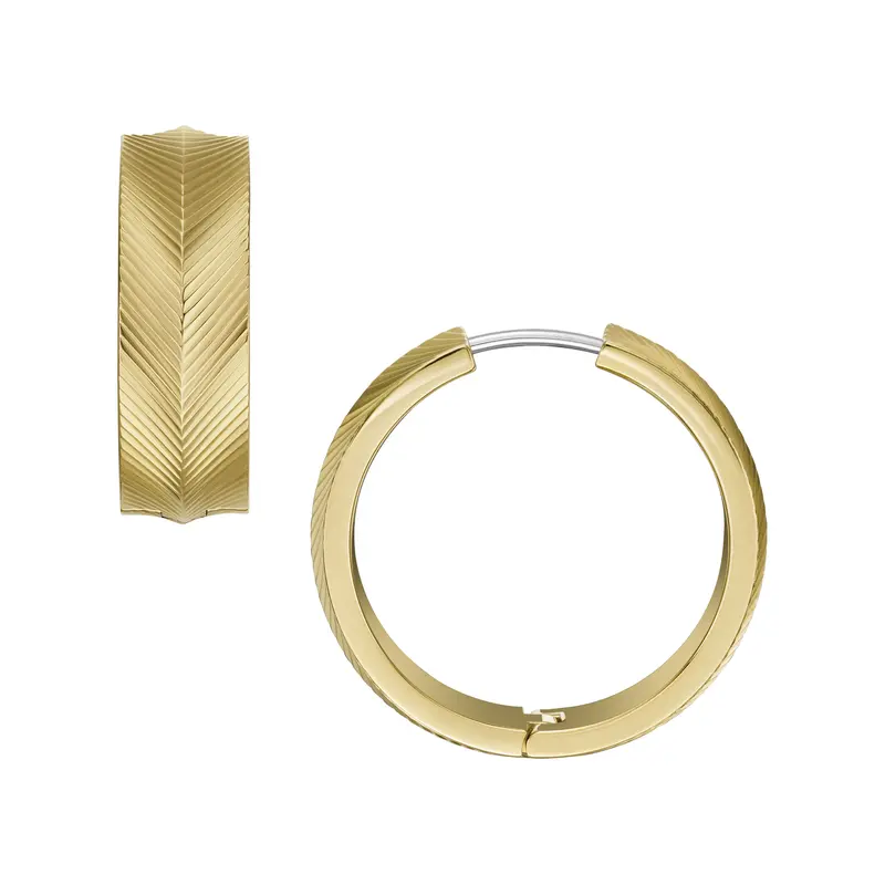 Fossil Women's Harlow Linear Texture Gold-Tone Stainless Steel Hoop Earrings 1
