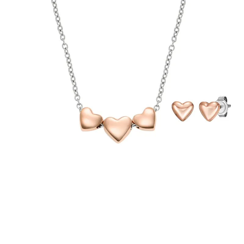 Fossil Women's Heart Two-Tone Stainless Steel Necklace And Earrings Gift Set 1