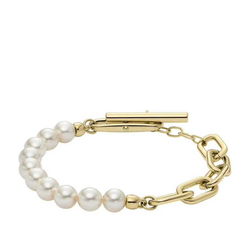 Fossil Women's Heritage Pearl D-Link Gold-Tone Stainless Steel Chain Bracelet 1