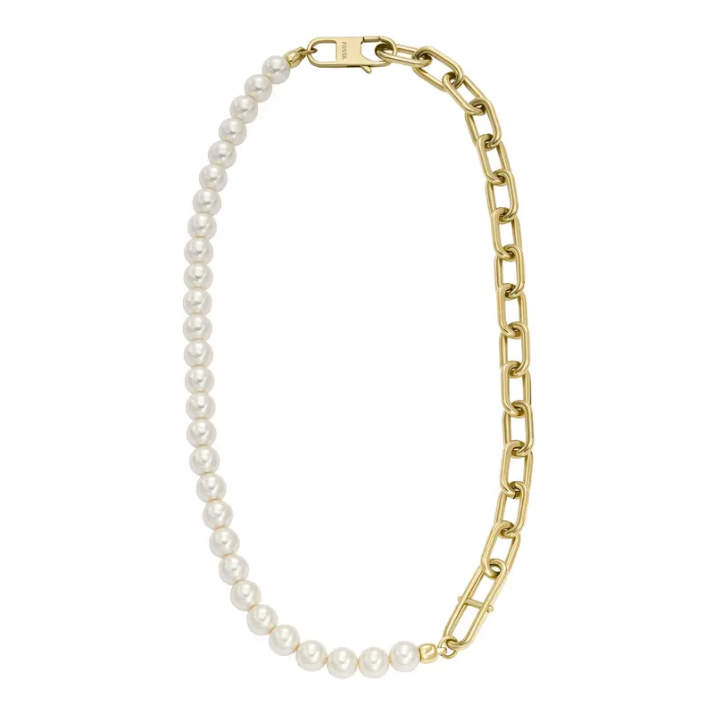Fossil Women's Heritage Pearl D-Link Gold-Tone Stainless Steel Chain Necklace 1