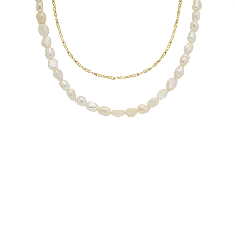 Fossil Women's Heritage Pearl D-Link White Freshwater Pearl Faux Double Necklace 1