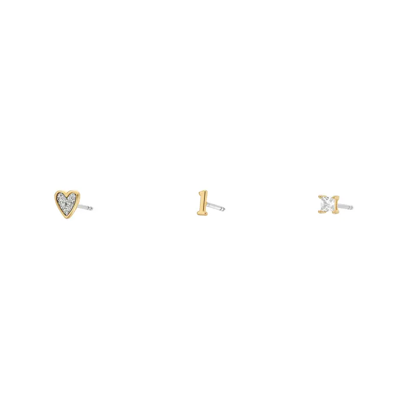 Fossil Women's Initials Gold-Tone Brass Stud Earring Set 1