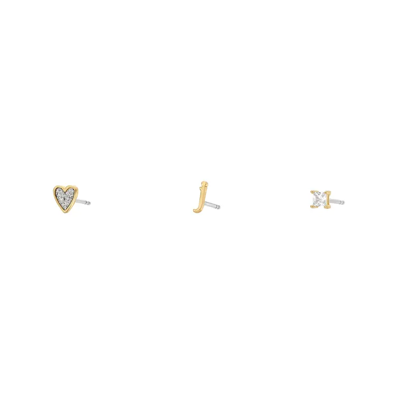 Fossil Women's Initials Gold-Tone Brass Stud Earring Set 1
