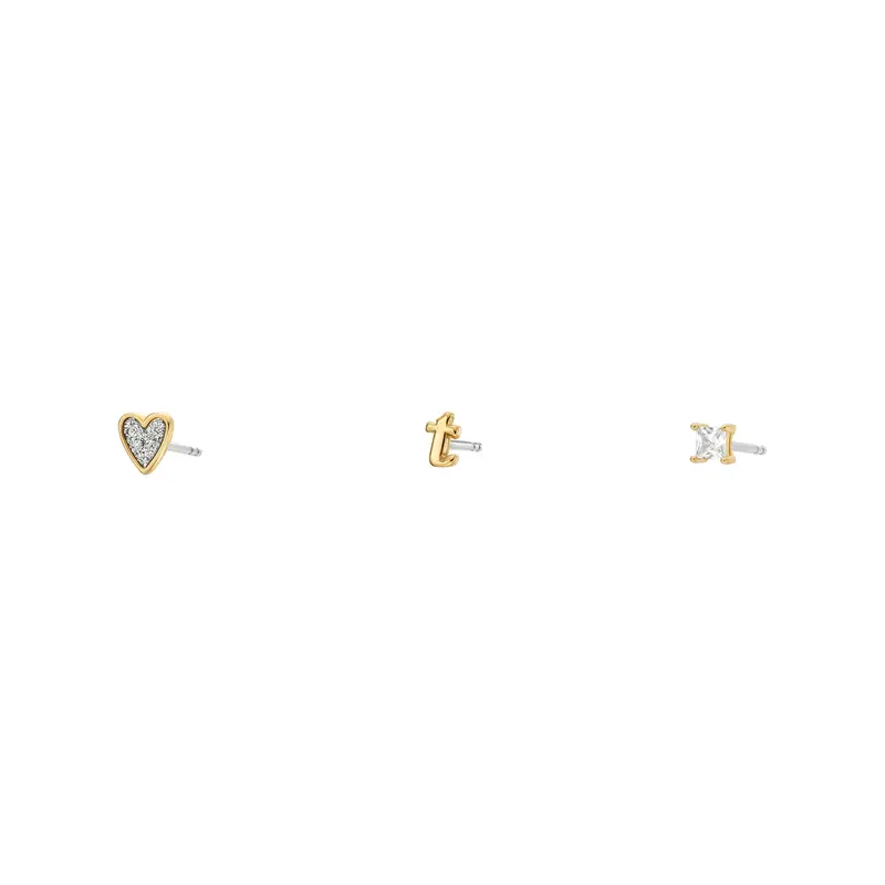 Fossil Women's Initials Gold-Tone Brass Stud Earring Set 1