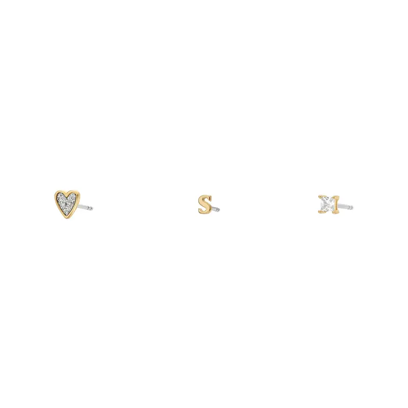 Fossil Women's Initials Gold-Tone Brass Stud Earring Set 1