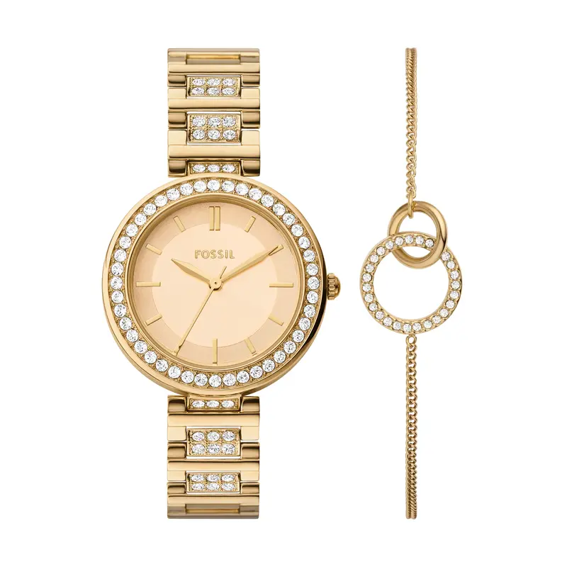 Fossil Women's Karli Three-Hand, Gold-Tone Alloy Watch And Bracelet Set 1