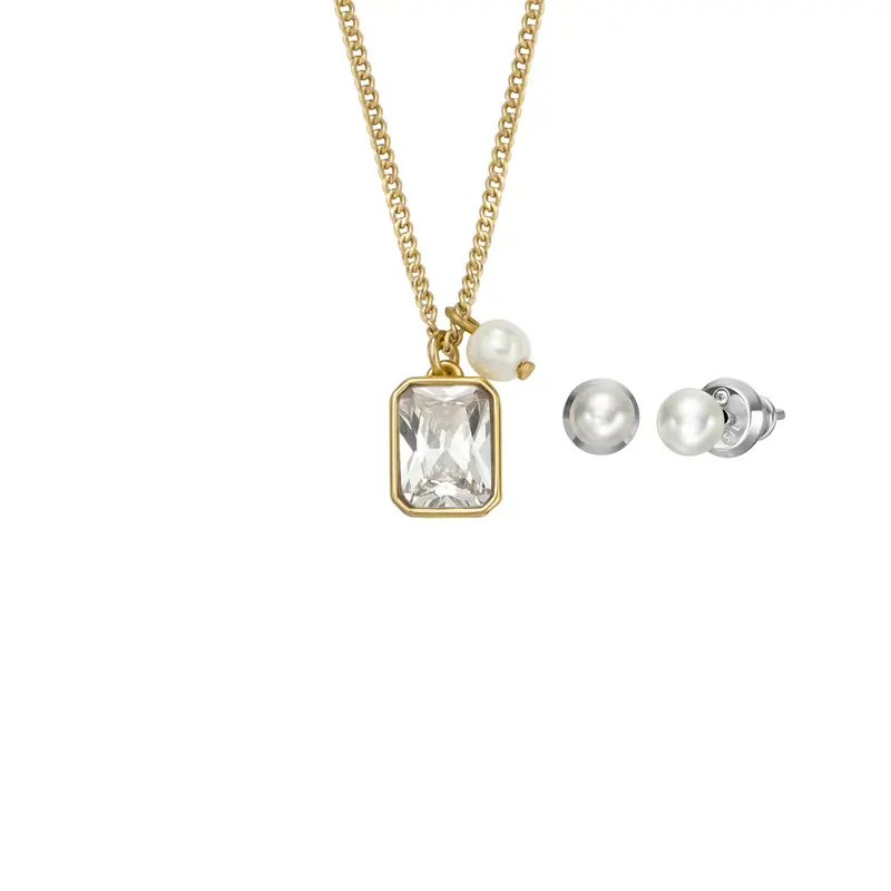 Fossil Women's White Pearl Necklace And Earrings Gift Set 1