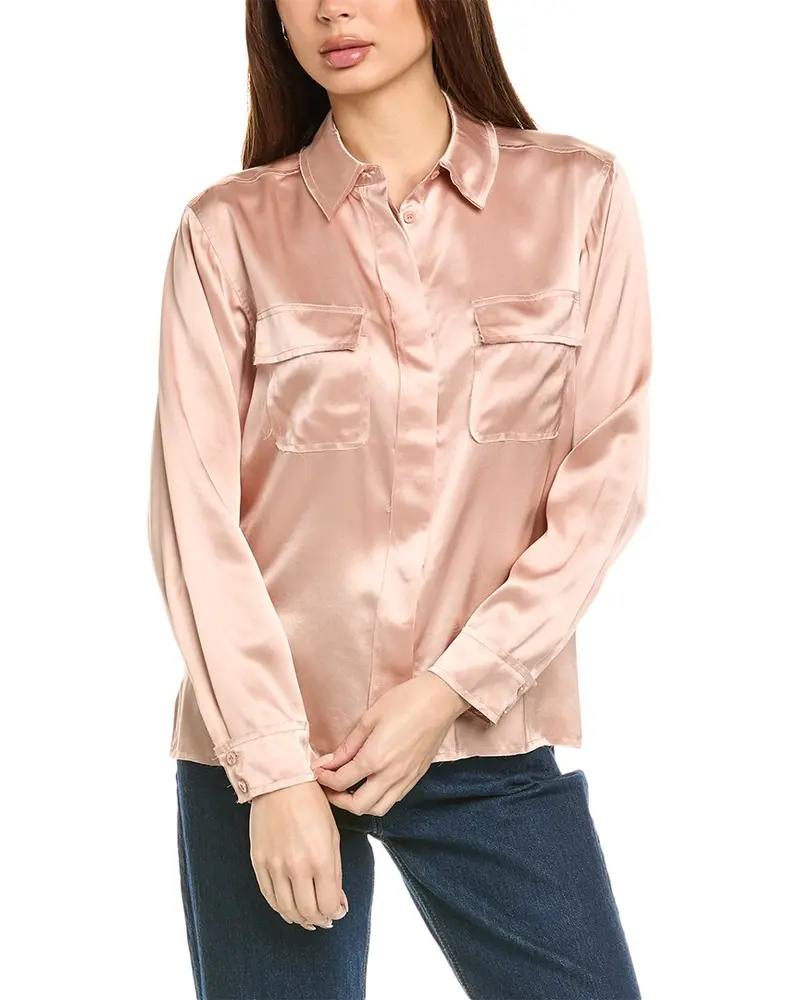 Frame Denim Raw Edge Double Pocket Silk Shirt 1