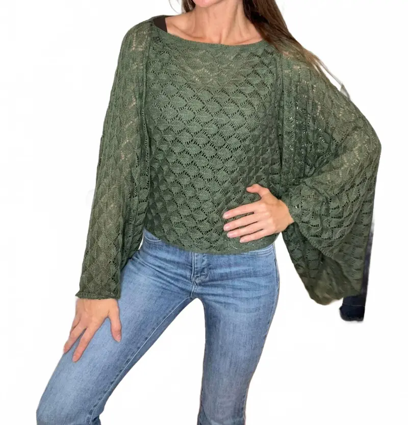 Free Spirit Bell Sleeve Top In Olive 1