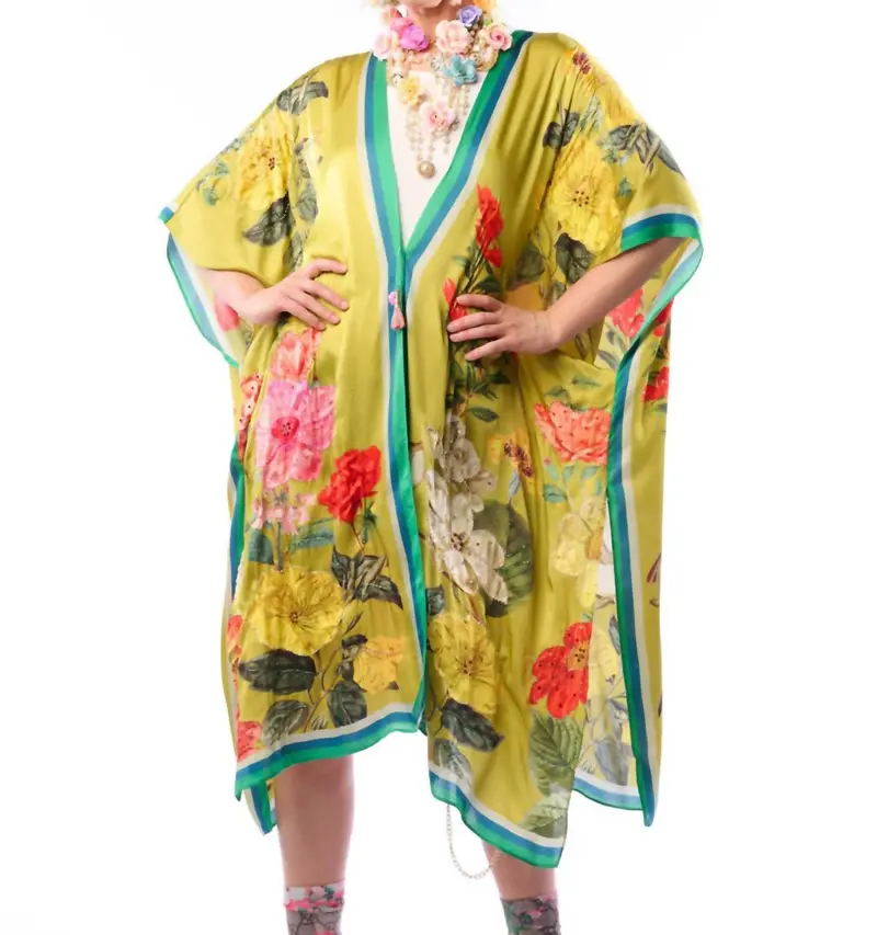 French Riviera Kimono In Olive Floral 1
