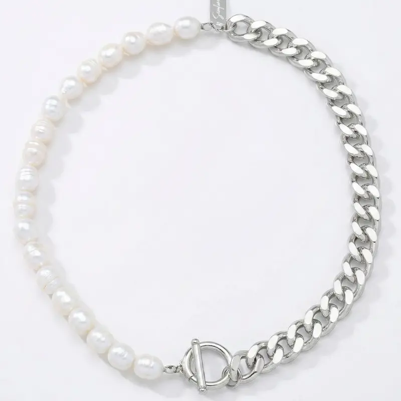 Fresh Water Pearl Half Curb Link Necklace 18" Toggle Clasp 1