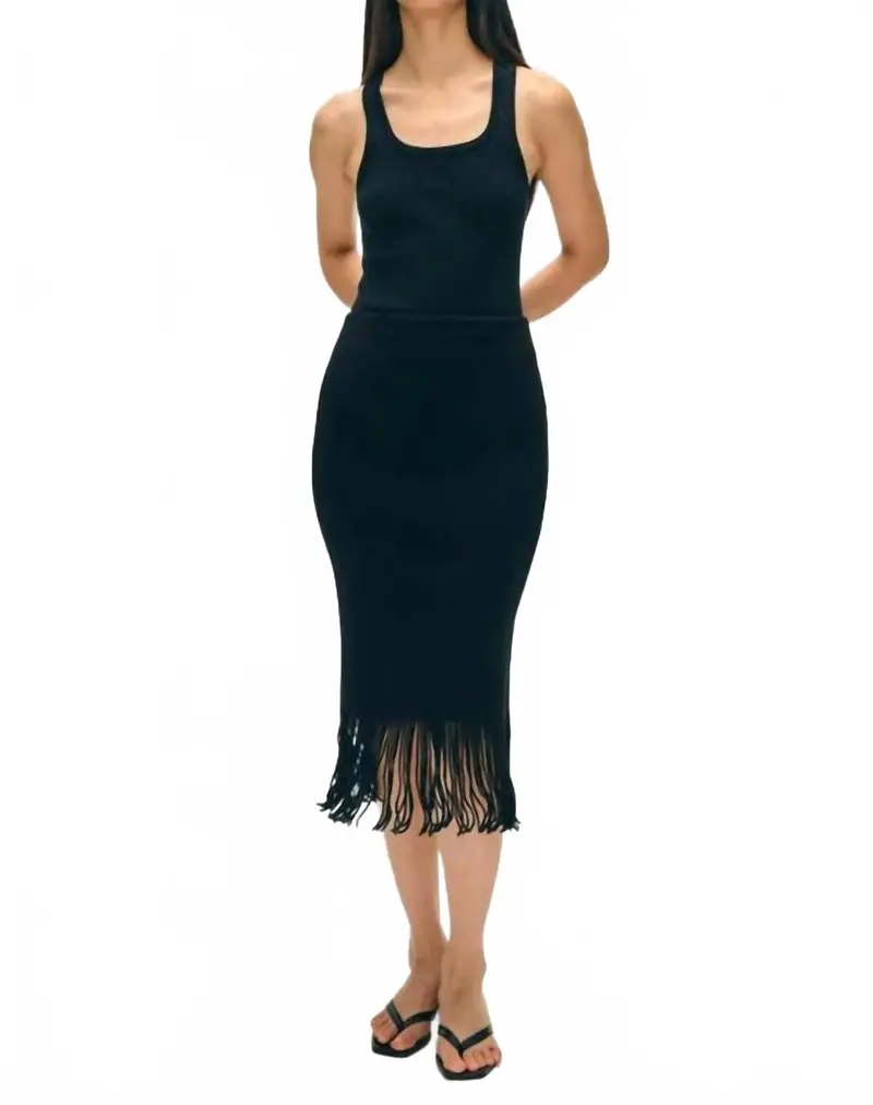Fringe Ribbed Skirt In Black 1