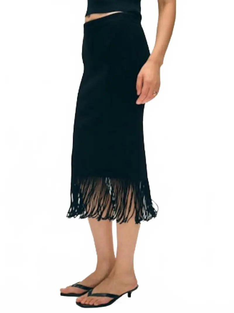 Fringe Ribbed Skirt In Black 2