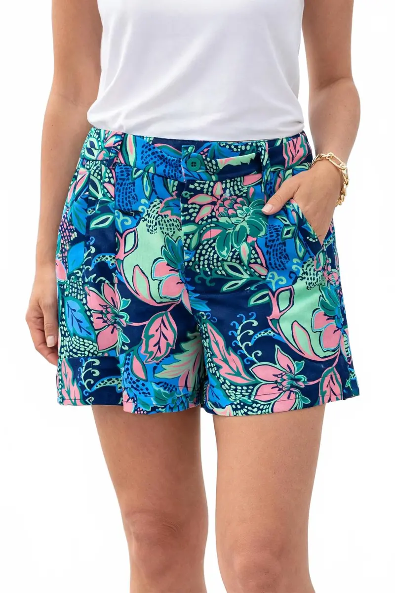Front Pleated Shorts In Blue 1