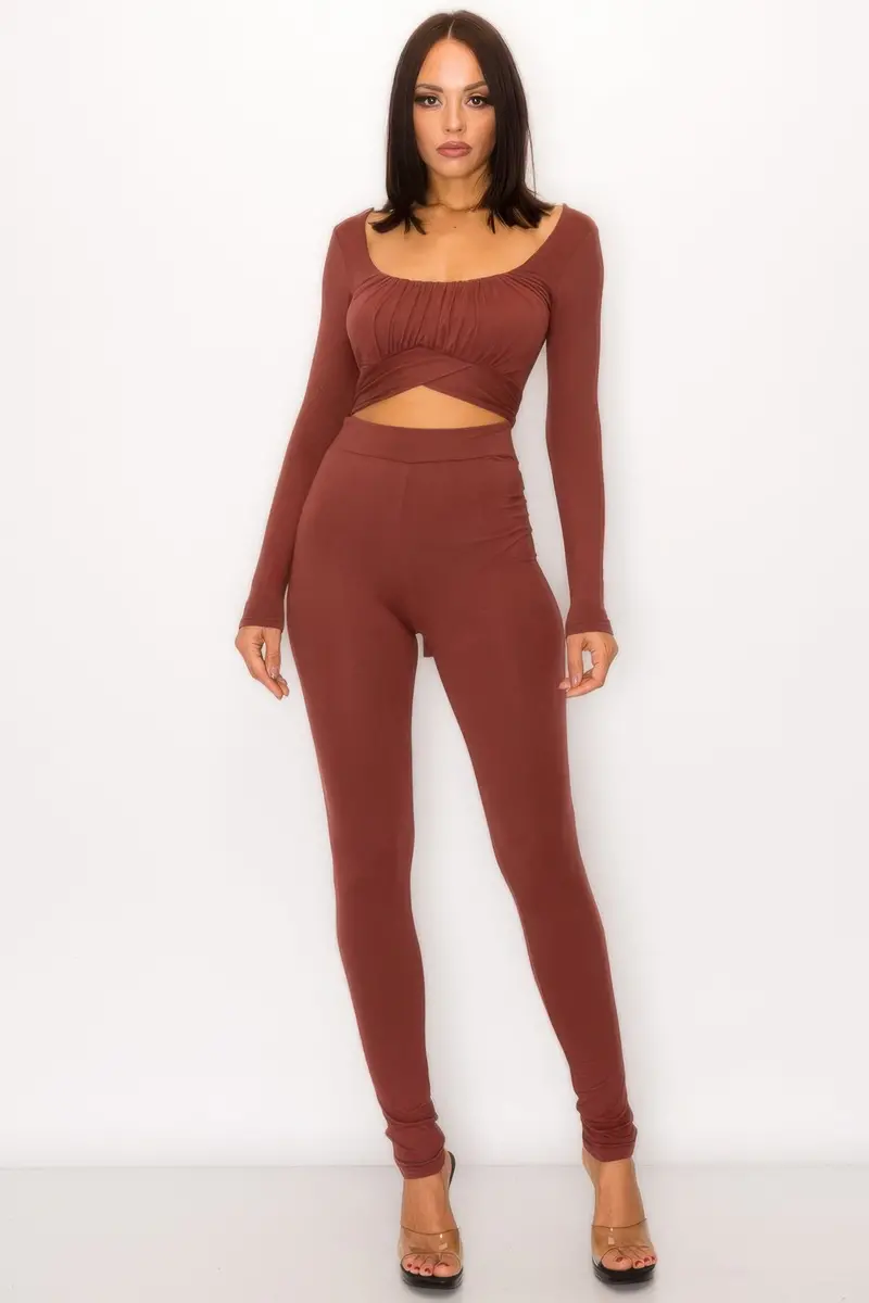 Front Shirring Back Tie Skinny Jumpsuit 1
