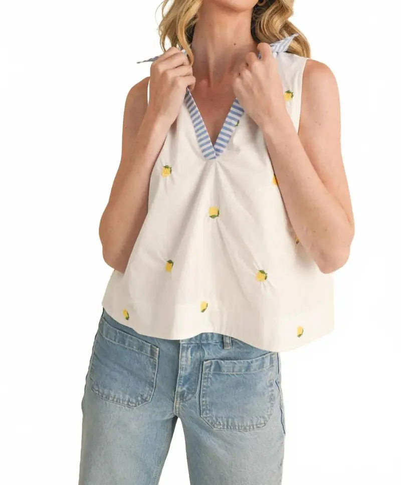 Fruit Pattern Collar Sleeveless Top In Lemon 1