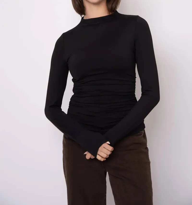 Funnel Neck Ruched Top In Black 1