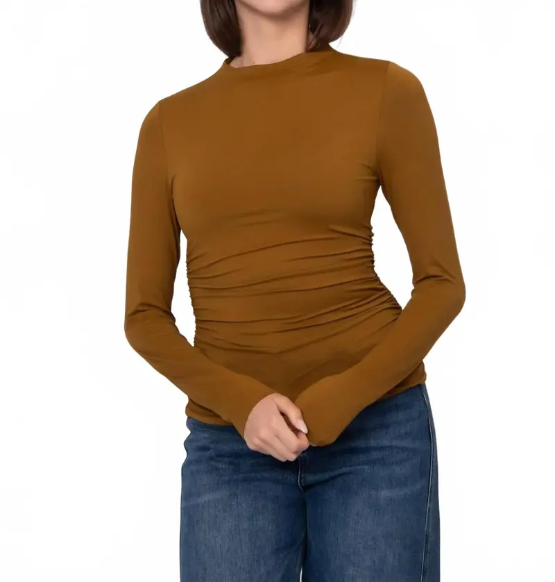 Funnel Neck Ruched Top In Tumeric 1