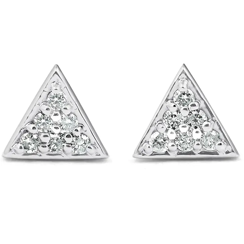 G/Vs 14K White Gold Triangle Pave .12Ct Diamond Delicate Studs Womens Earrings 1