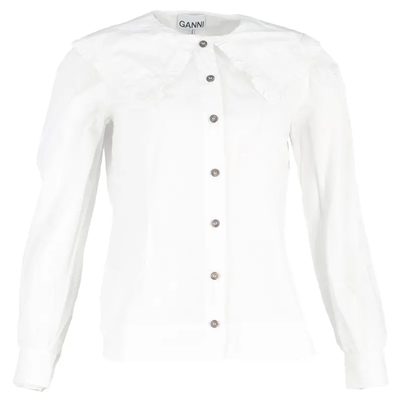 Ganni Oversized Collar Buttoned Shirt In White Cotton 1
