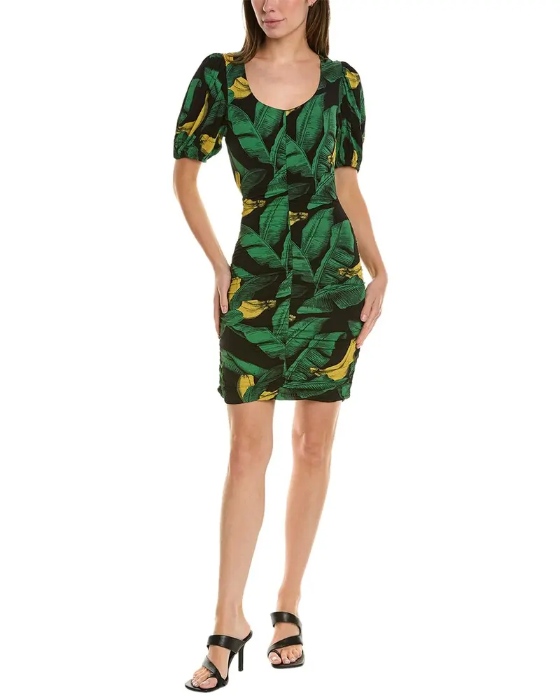Ganni Printed Drapey Jersey Puff Sleeve Mini Dress 1