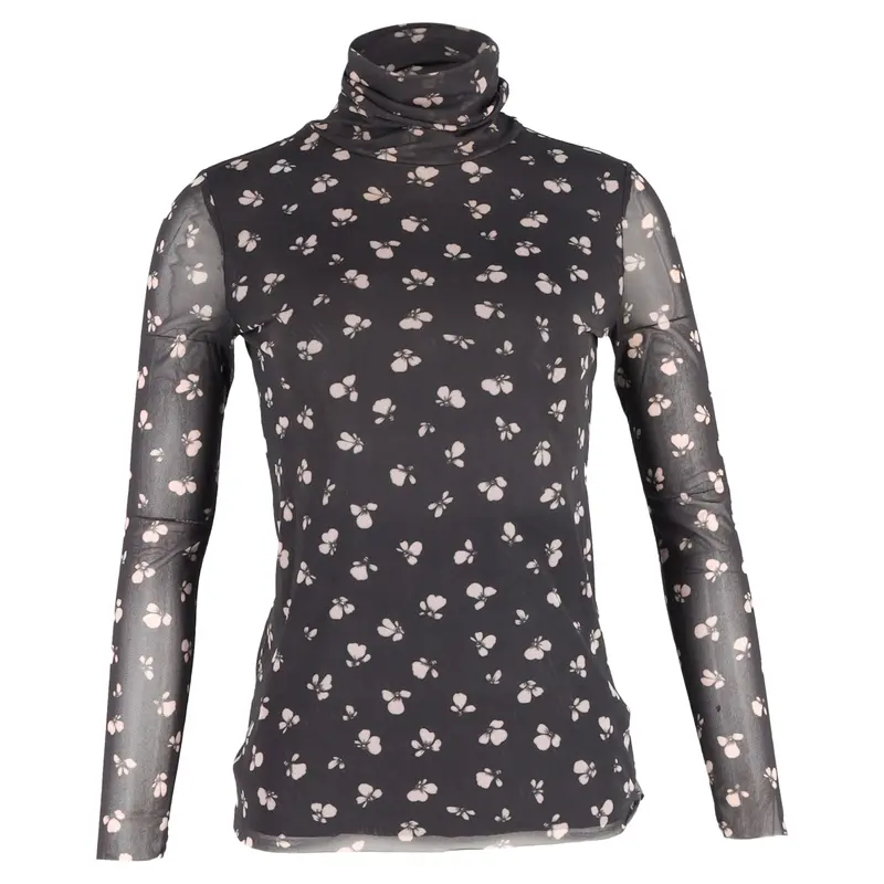 Ganni Tilden Mesh Rollneck Long Sleeve Top In Black Polyamide 1