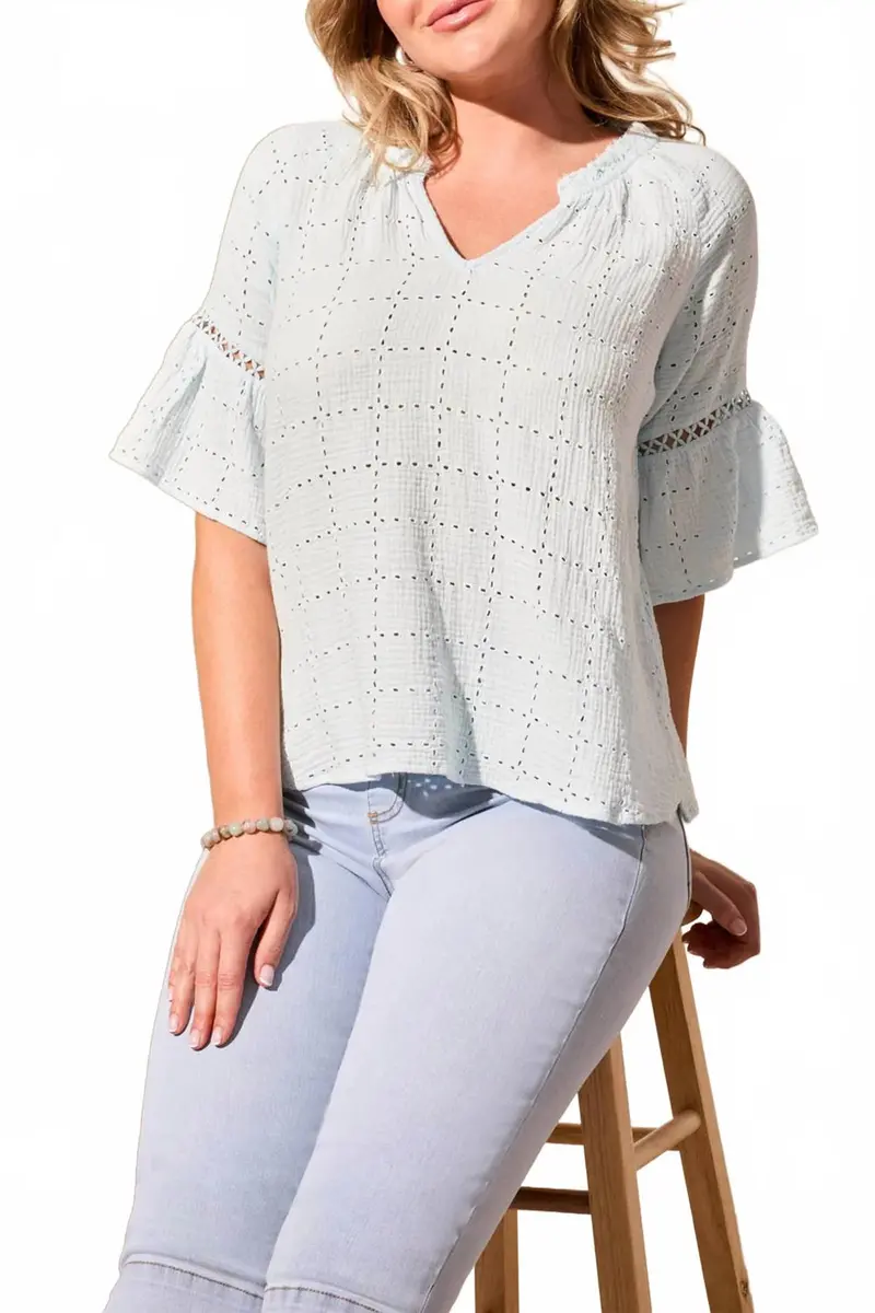 Gauze Eyelet Top In Water 1
