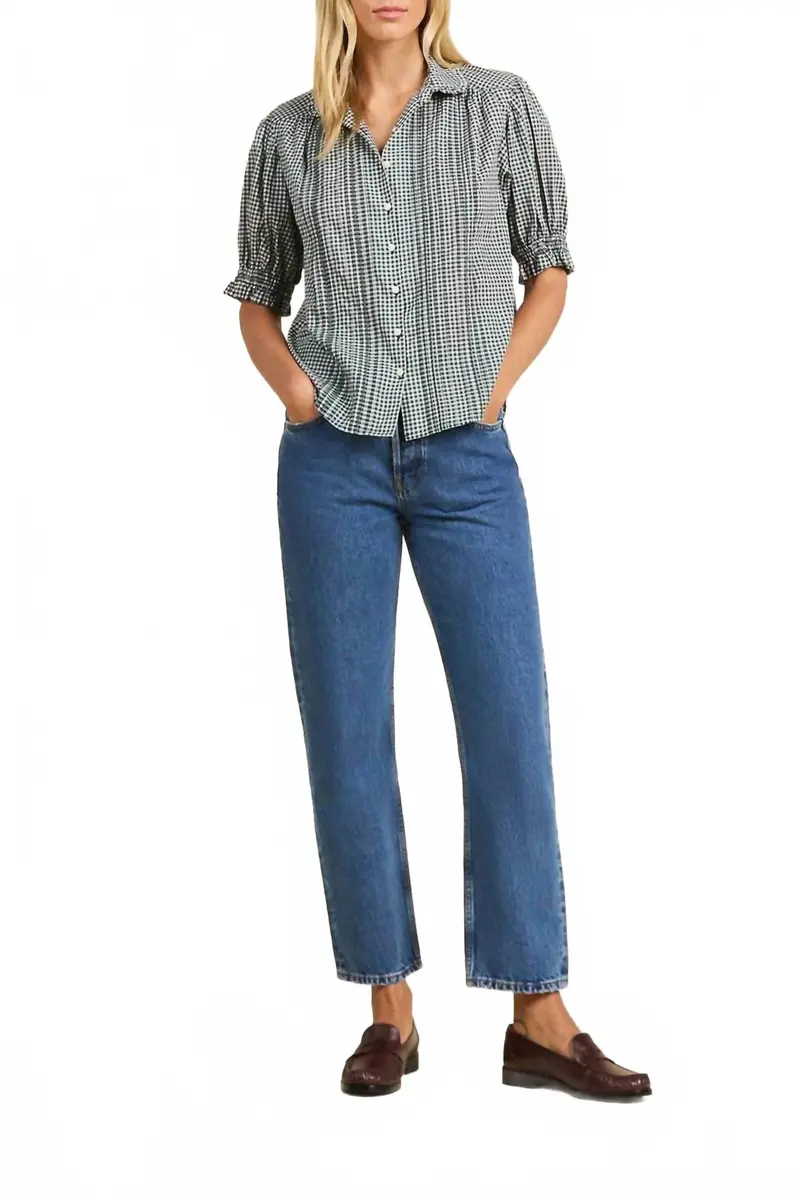 Gemma Ruffled Collar Blouse In Caspian Check 1