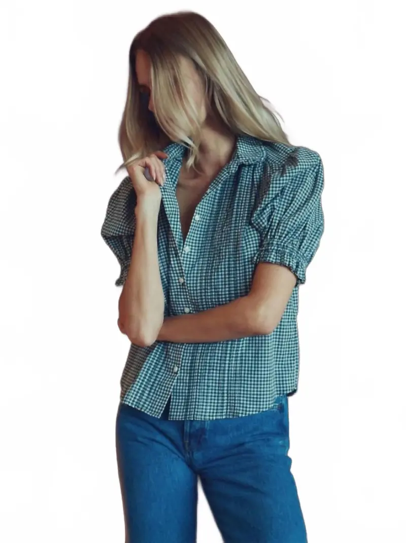 Gemma Ruffled Collar Blouse In Caspian Check 2