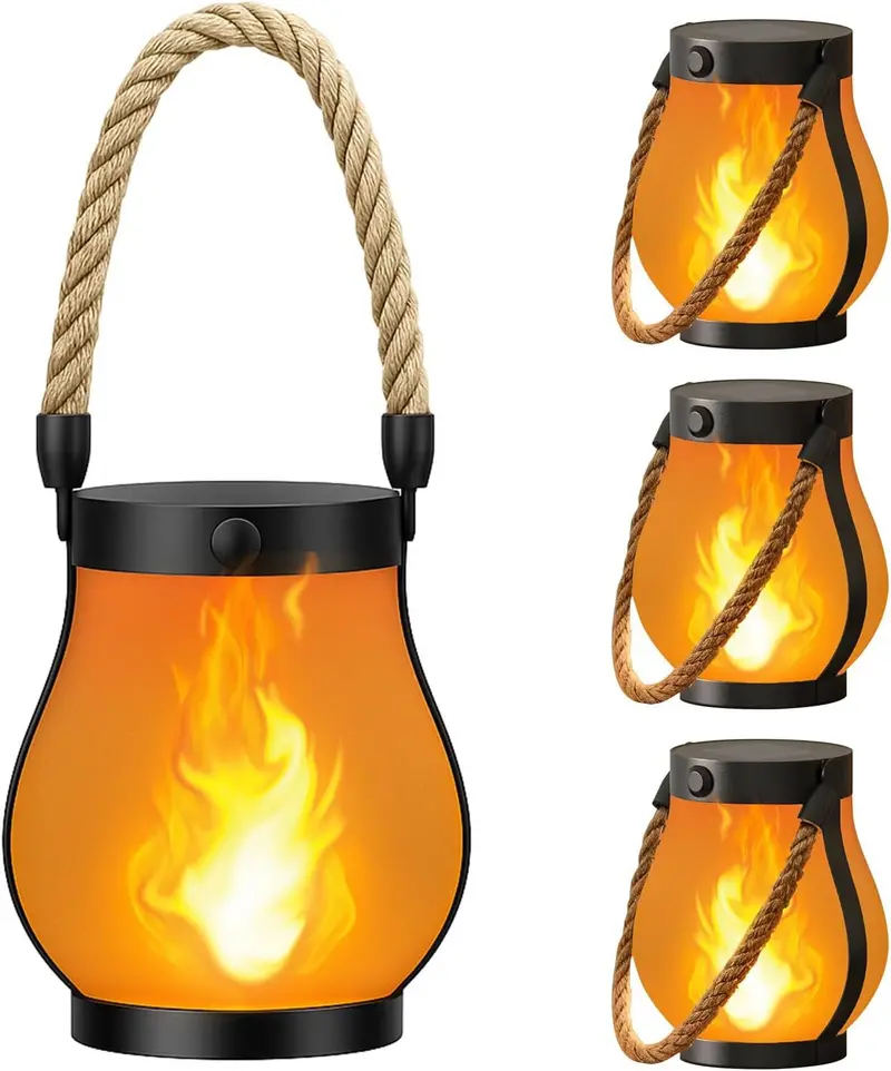 Gen2 Solar Lanterns Outdoor Waterproof With Realistic Flickering Flame, Dual Charging (Usb/Solar) & 2 Modes - Decorative Hanging/Table Lights For Yard Patio Garden Halloween Christmas Decor, 4 1