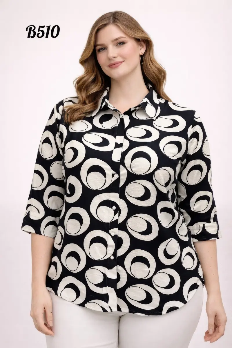 Geo Circle Print 3/4 Sleeve Button-Up Shirt 1