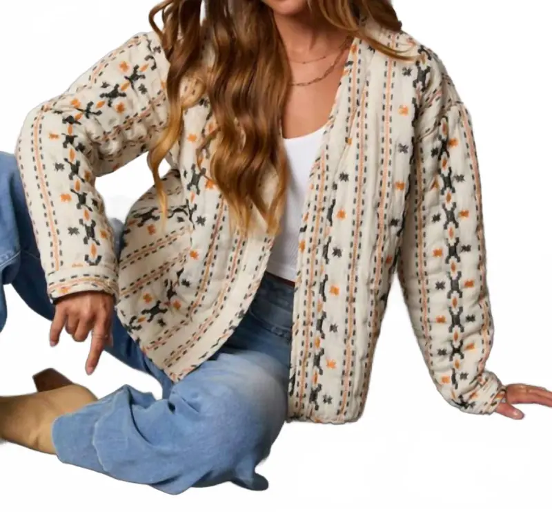 Geo Quilted Jacket In Ivory Black 1
