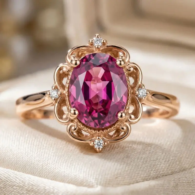 Gia Certified Ruby & Diamond 2.05Ct Vs Vintage Engagement Ring In 14K Rose Gold Size: 7 1