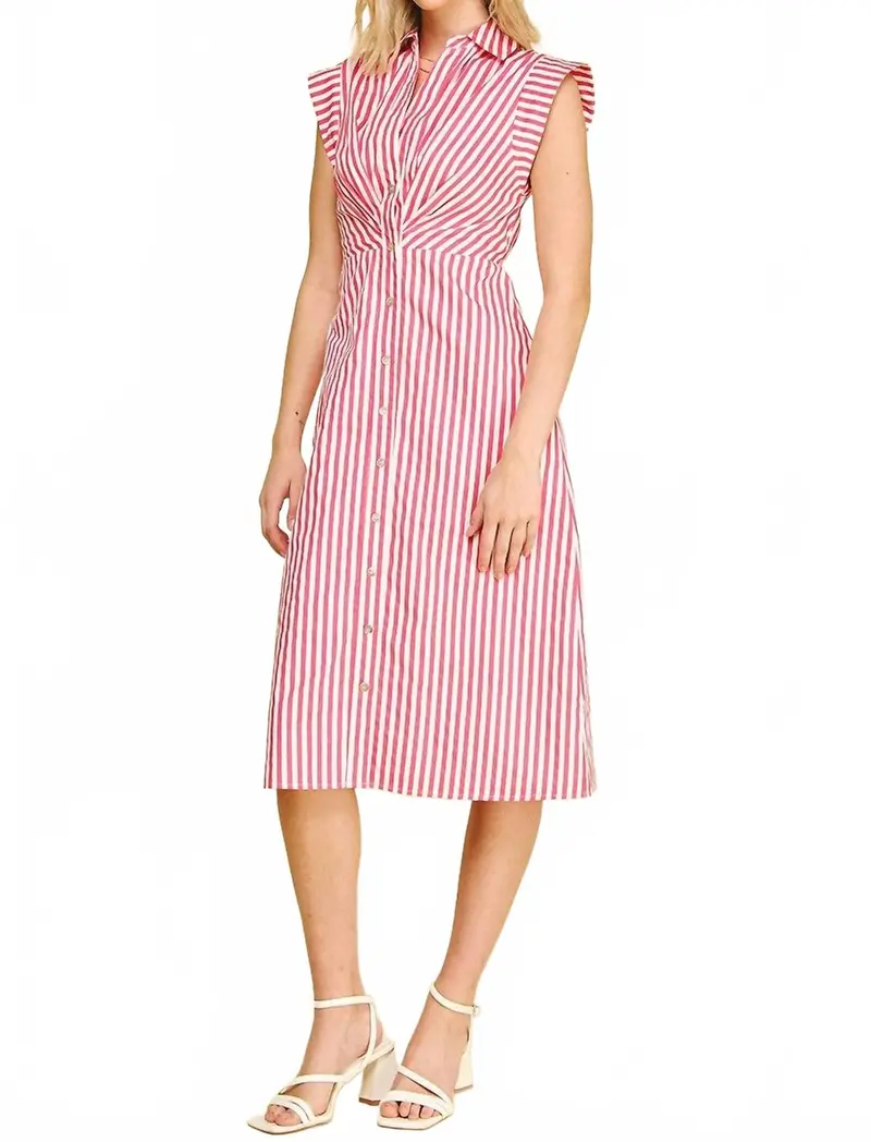 Gina Striped Midi Dress In Pink White 1