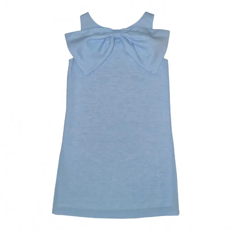 Girls Lolli Bow Back Dress In Bluffton Blue Linen 1