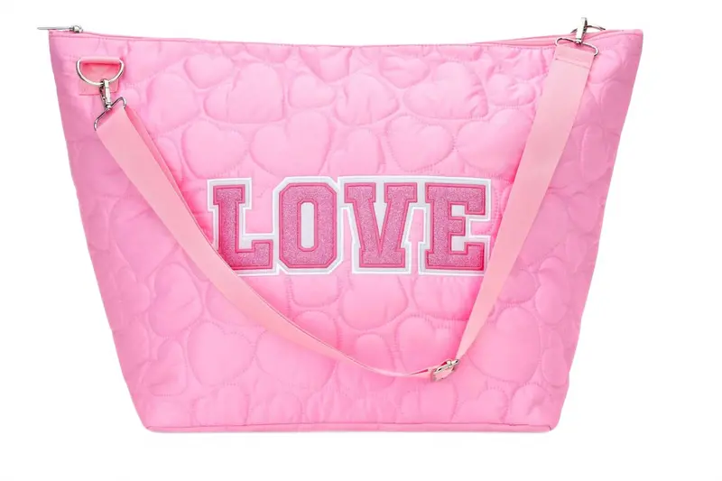 Girls' Love Heart Puffy Weekender Tote Bag In Pink 1