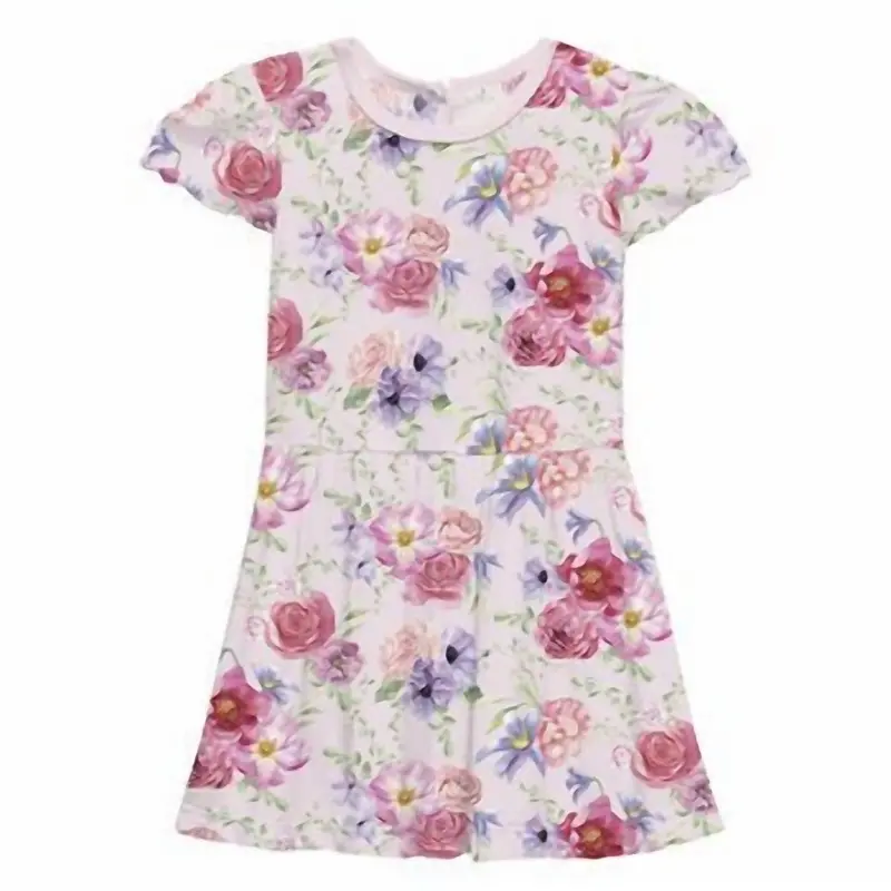 Girls' Print Flutter Sleeve Twirl Dress With Pockets In Shrinking Violet Dreamy Floral 1